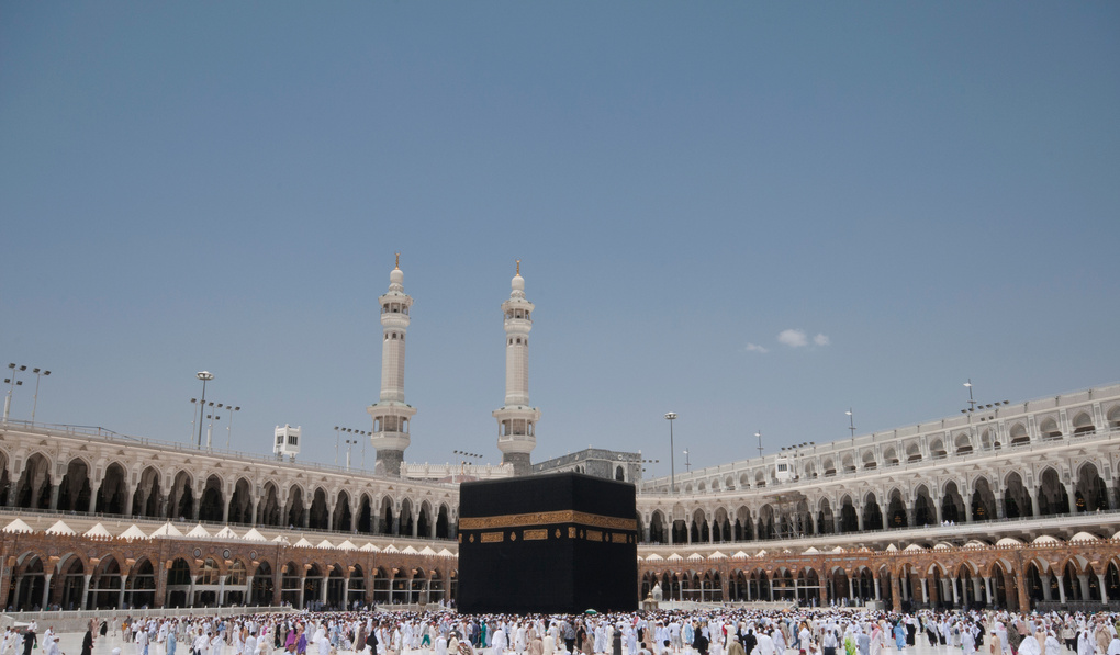 Pilgrims circumambulate the Kaaba at Masjid Al-Haram
