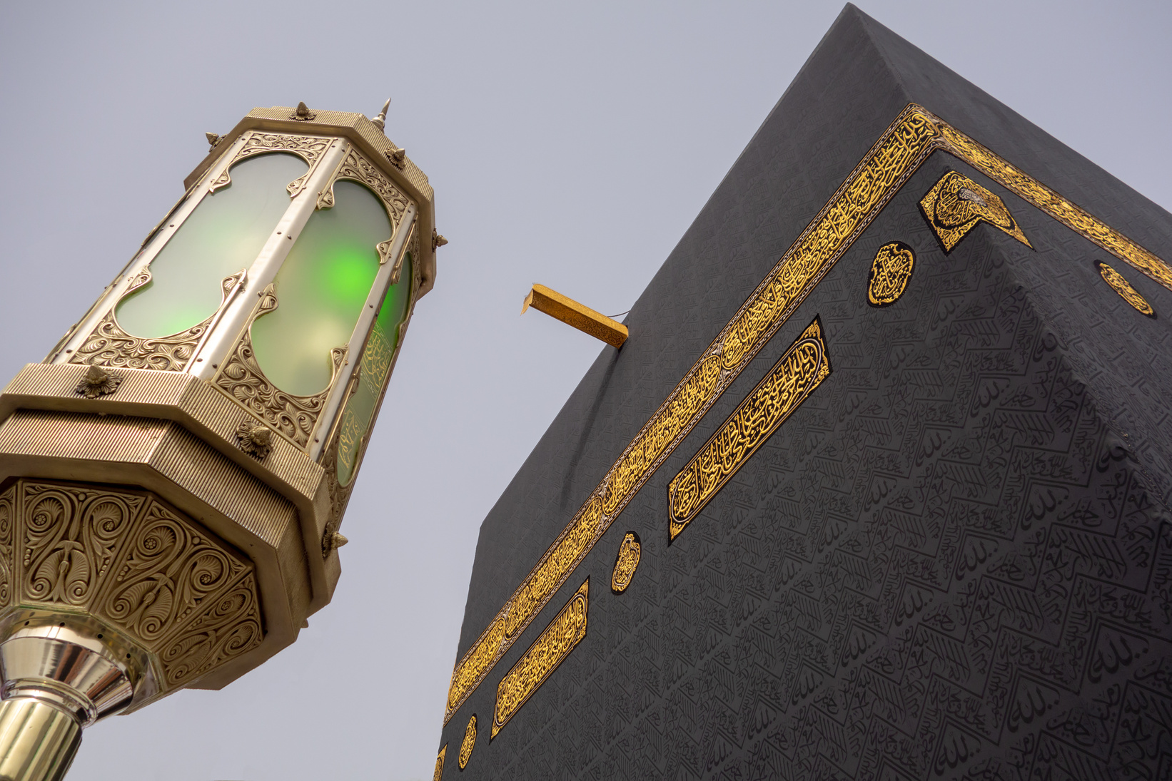Close up of Kaaba with one of the lights.